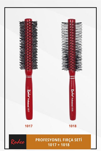RODEO 1017 Professional Hair Brush Red Professional Hair Brush 1018 - Set of 2