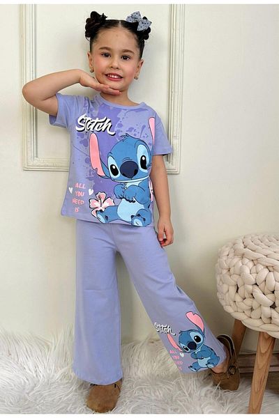 LİLLYPİCCA Stitch Character Patterned Girl's Wide Leg 2-Piece Set