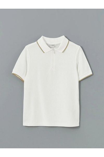 LC Waikiki Lcw Kids Ecru Polo Neck Textured Boy's T-Shirt