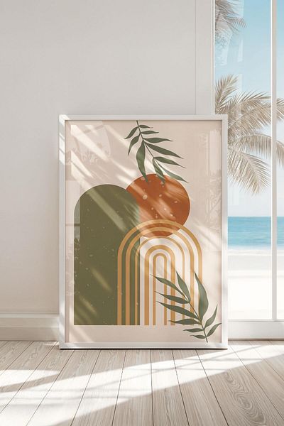 Buka Shops Set de picturi premium din 3 piese, inspirat de geometrie abstractă modernă și botanică
