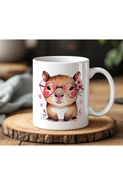 BB TRADE White Ceramic Printed Mug with Glasses Capybara Design 330ml