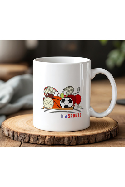 BB TRADE White Ceramic Printed Mug with Sports Branch Design 330ml
