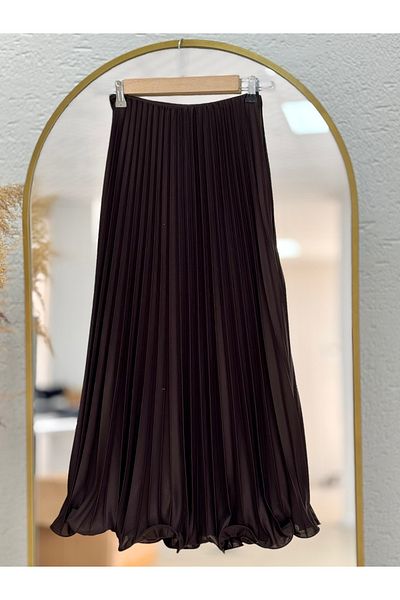 Ebrar Store Berna Six Ruffled Pleated Skirt-Bn8639 Dark Brown