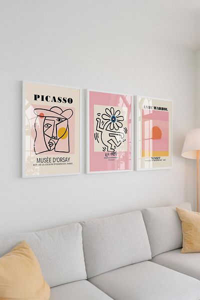 Buka Shops Colecția de icoane Pop Art cu cadru: Picasso, Haring, Warhol Set de 3 picturi premium