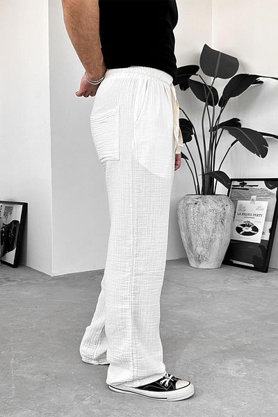 HAFKAGİYİM Φαρδύ παντελόνι Ecru Beach Walk Muslin Fabric