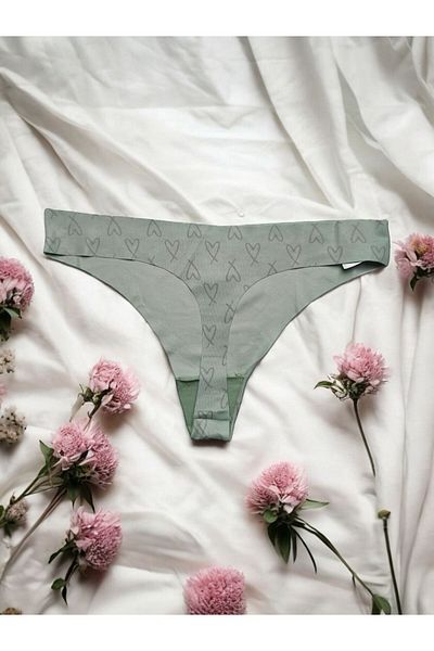 Vanilya Secret Γυναικεία στρινγκ εσώρουχα με πράσινο λέιζερ μέντας χωρίς μοτίβο
