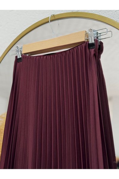 Ebrar Store Berna Six Ruffled Pleated Skirt-Bn8639 Claret Red