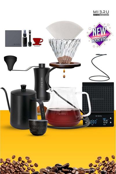 MIBRU مجموعة قهوة V60 مكونة من 11 قطعة من أدوات تحضير القهوة بالتنقيط، مطحنة يدوية ممتازة للسكب