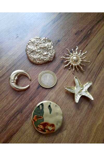 beyna aksesuar Planete de dimensiuni mari, butoane de culoare aurie, (buton pentru haine, jachetă, vestă, rochie, set de 5)