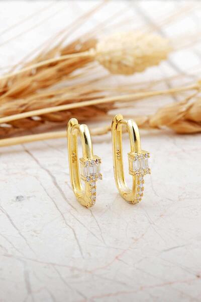 Sümer Telkari Baget Taşlı Oval Altın Kaplama Gümüş Küpe 7258