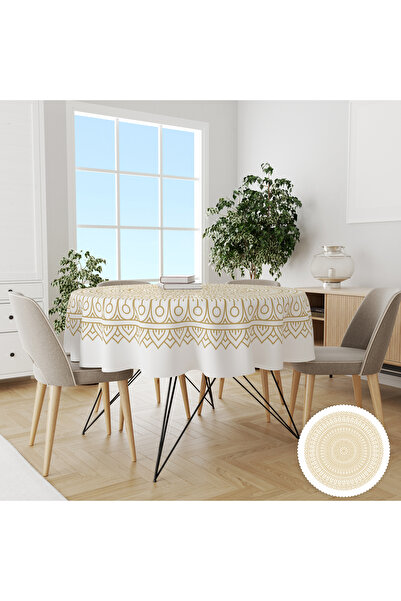 yok yok evim eve dair her şey مفرش طاولة بتصميم دائري منقوش وسهل التنظيف بدون قلق