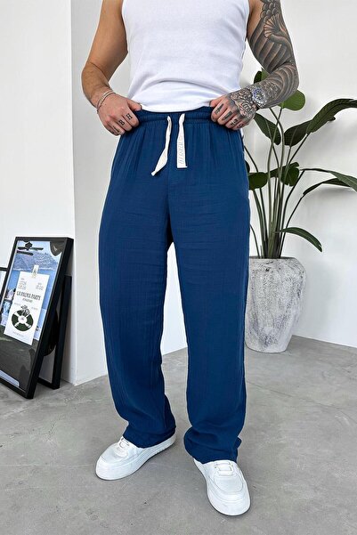 HAFKAGİYİM Сині пляжні штани з муслінової тканини