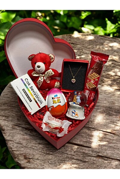 miraybutikhediyelikesya Kırmızı Kalpli Hediye Kutusu – Çelik Kolye, Işıklı Ka...