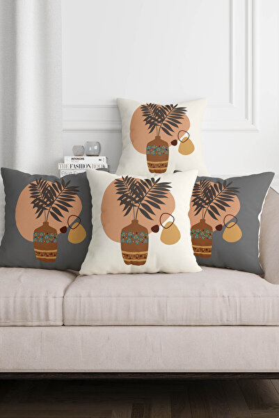 Pillow Home Set de 4 huse de pernă decorative cu model de vază în culoarea gr...