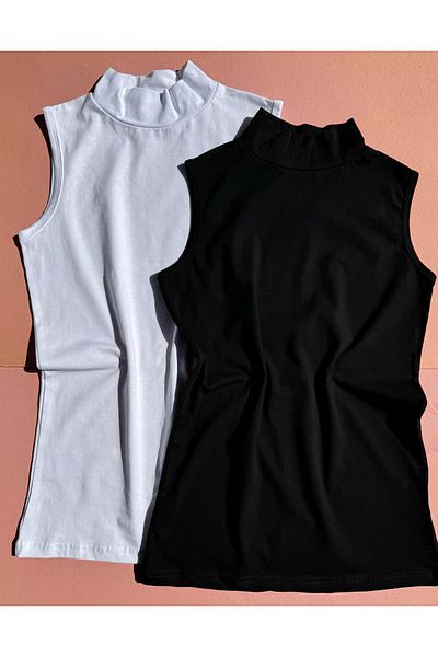 VicTroy Βαμβακερό Lycra (2 ΤΕΜ) Μαύρο και άσπρο, μη εμφανές, μηδενικό μανίκι, καλοκαιρινό λεπτό γυναικείο μπλουζάκι
