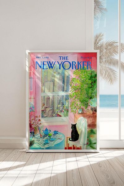 Buka Shops Pictură premium „New Yorker Cat and City” de epocă în rama: eleganță culturală cu semnătura lui Sempé