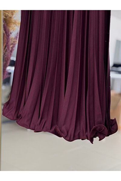 Ebrar Store Berna Six Ruffled Pleated Skirt-Bn8639 Claret Red