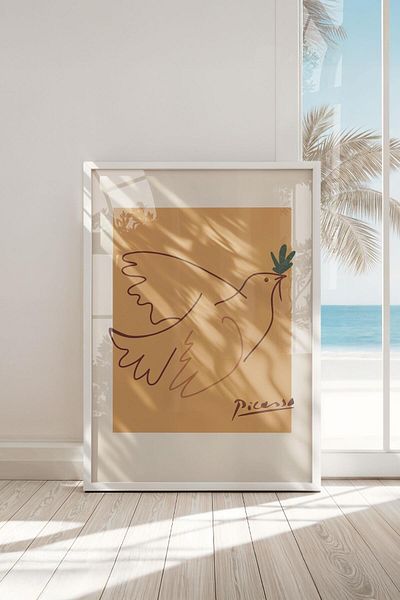 Buka Shops Tablou premium Picasso „Pigeon of Peace” în rama: artă modernă minimalistă și speranță