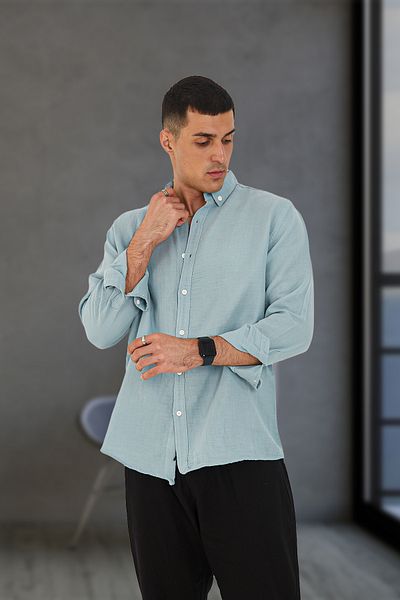 JR Boutique Ανδρικό καλοκαιρινό 100% βαμβακερό χωρίς τσέπη κανονικό - Μπλε ομίχλης