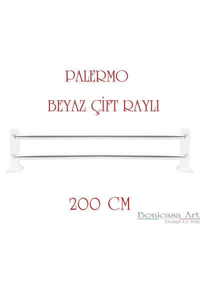BonicasaArt Palermo Beyaz Çift Raylı Ahşap Başlıklı Rustik Perde Askısı Çetra...