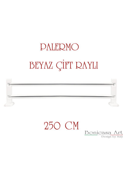 Bonicasa Art Palermo Beyaz Çift Raylı Ahşap Başlıklı Rustik Perde Askısı Çetr...