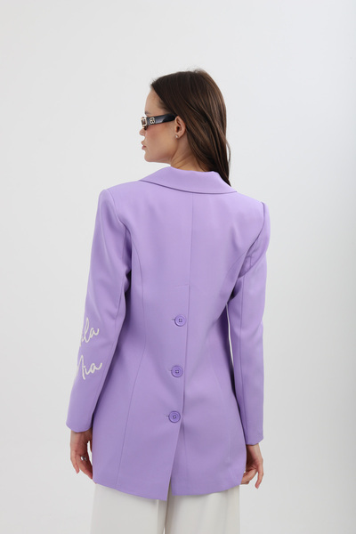Milamia Arka Bel Kısmı Düğmeli Nakışlı Kruvaze Lila Ceket