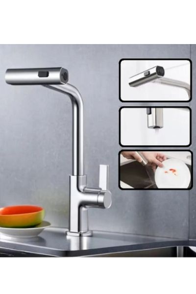 yediyapı Spiral Waterfall Kitchen Faucet Silver Model