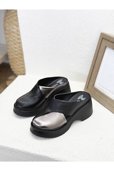 Venüs 2313116Y Closed Front Genuine Leather 7cm Padding Sole Slippers Women