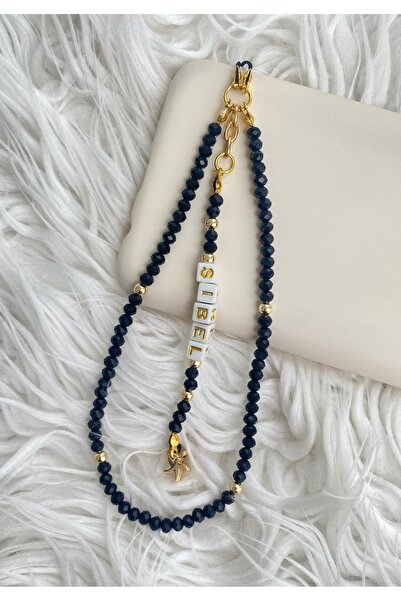 PİNK PEARL Siyah Renk İsme Özel Yıldız Detaylı Telefon Askısı Telefon Charm