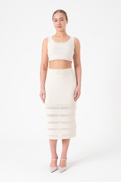 Merry Rise Openwork Crop Skirt Women's Knitwear Set