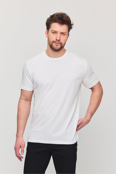 LOADER Erkek Beyaz Slim Fit Bisiklet Yaka %100 Pamuk 5'li Tişört Paketi