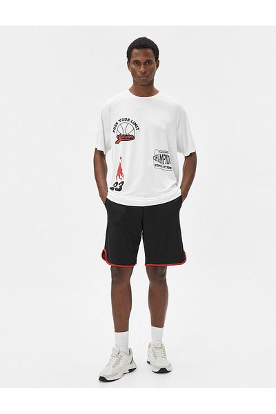 Koton Übergroßes Sport-T-Shirt mit Basketball-Aufdruck – Slogan, Rundhalsausschnitt