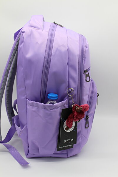 Bevitton Geantă de școală din țesătură impermeabilă liliac și rucsac casual