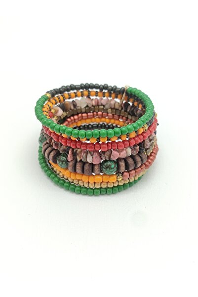 dela otantik سوار نسائي بوهيمي مصنوع يدويًا - مجوهرات مصممة بخرز خشبي ملون مع...