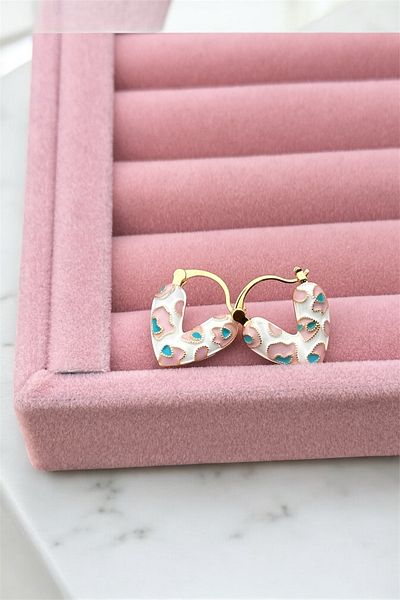 The Simu Vip City Collection Didim Enameled Heart Pattern Earrings