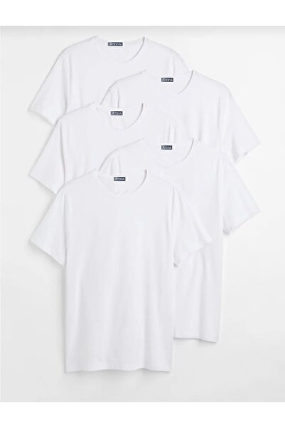 LOADER Men's White Slim Fit Crew Neck 100% Cotton 5-Pack T-Shirt