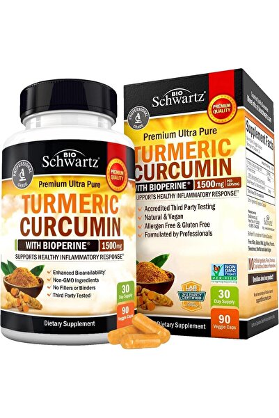 BioSchwartz كركمين الكركم مع مستخلص الفلفل الأسود 1500 ملغ مع 95% من الكركمينويدات وبيوبيرين 90 كبسولة