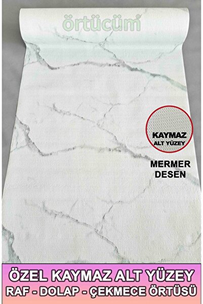 Örtücüm Mermer Beyaz Kaymaz Kaydırmaz Pvc Dolap İçi Raf Örtüsü Buzdolabı Çekmece Kaymaz Çok Amaçlı Mutfak