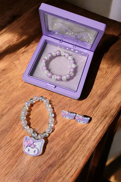 MakeWell Boxed Glitter Kuromi Design Compression Earring Bracelet Set Boxed Kuromi Necklace Bracelet Set