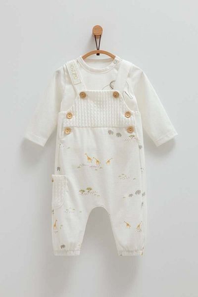 KIPIRIK BABY 2-Piece Baby Salopet Set Muslin Giraffe Patterned