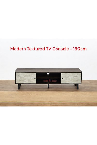 TrentonGCC Modern Walnut & Grey Stone Textured TV Console - 160cm