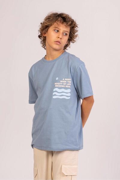 Mojo Bebek Mojo boy child 9-14 years Printed short sleeve t-shirt 7692 blue