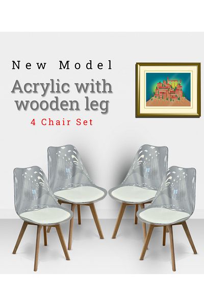 TrentonGCC Modern Acrylic Chairs with Wooden Legs – Set of 4