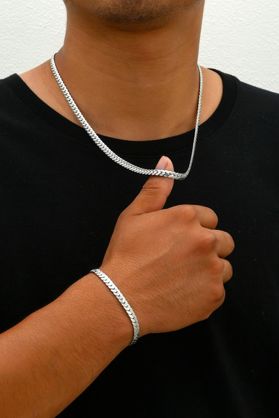 Bluem Paslanmaz Çelik Ejder Pulu Erkek Zincir Bileklik ve Kolye Seti - İthal ...