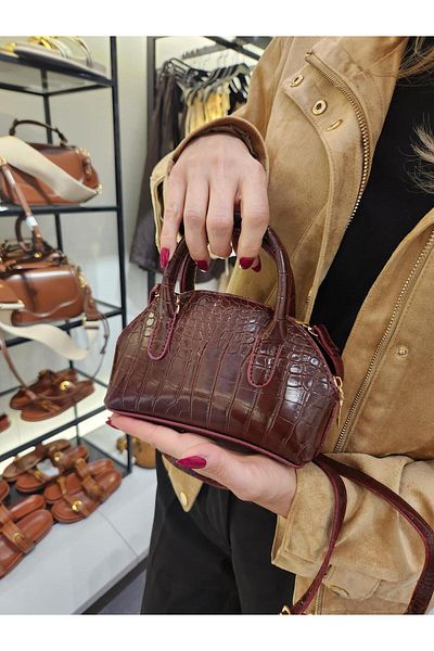 Die Fein Geantă de mână și de umăr cu curea încrucișată cu model mini crocodil pentru femei