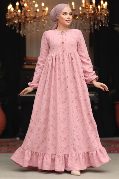 Neva Style Powder Color Laced Hijab Dress - 23201PD