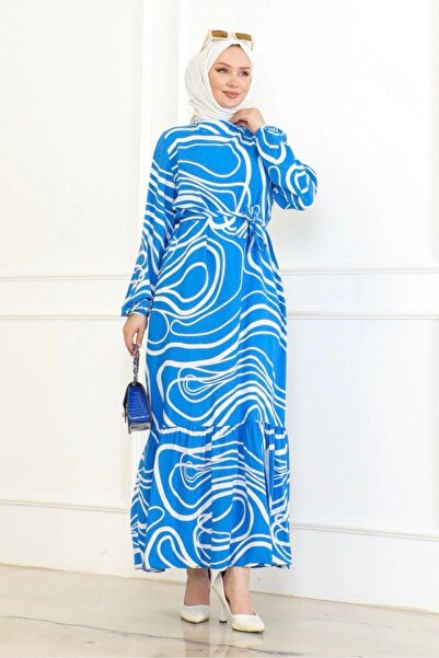 Neva Style Φόρεμα βισκόζης με μοτίβο μπλε γραμμής