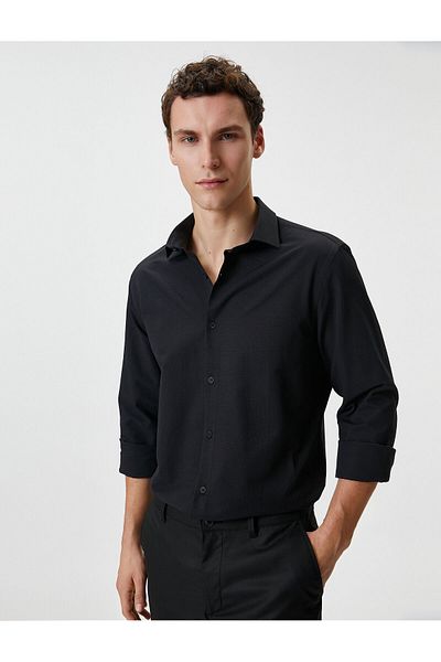 Koton Πουκάμισο Slim Fit Μισό Ιταλικό γιακά με κουμπιά ανάγλυφη