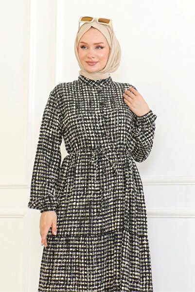 Neva Style Patterned Viscose Dress - Black/White