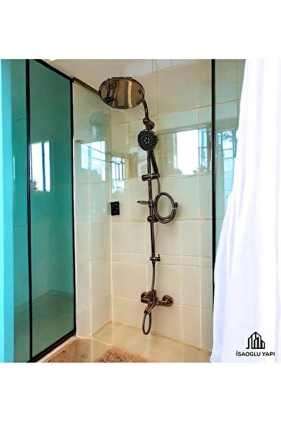 İSAOĞLU YAPI Bakır Duş Sistemi Broz Duş Başlığı Batarya Dahil Set Pirinç Mate...